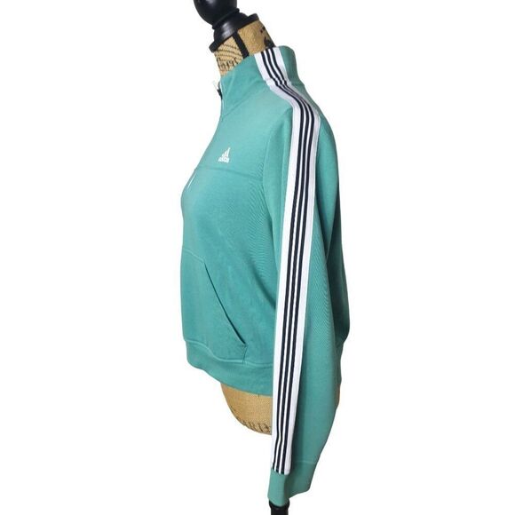 Adidas Women's 1/4 Zip Pullover Sweatshirt Small Teal With Striped Sleeves NWOT - Picture 6 of 7